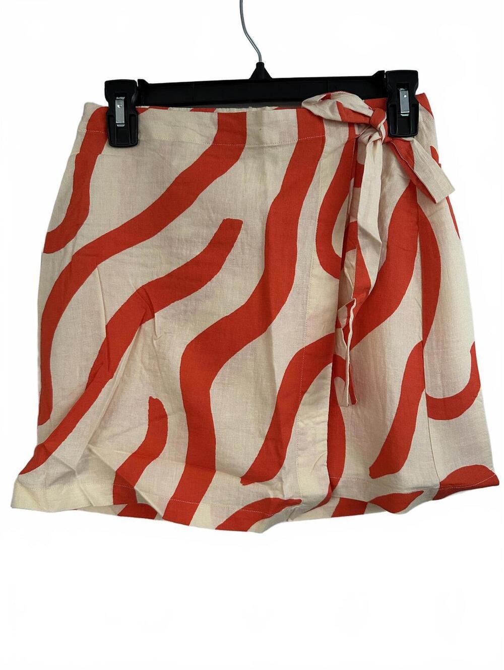 Mango Printed Linen-Blend Skirt Orange Ecru NWT Size XS - Picture 4 of 8